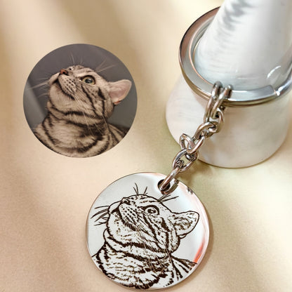 Custom Pet Portrait Engraved Keychain