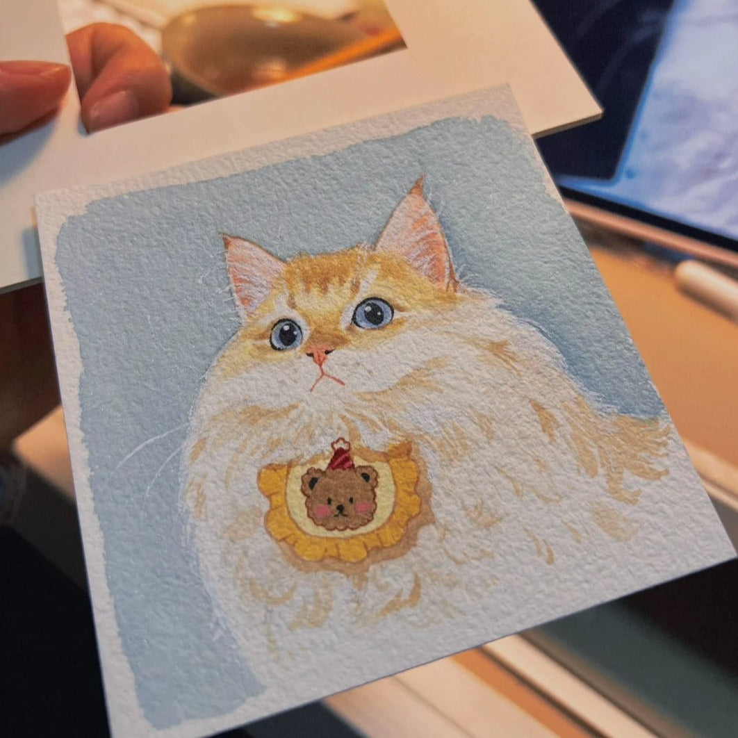 Custom Hand Drawn and Painted Original shops Pet Cat Photo Portrait, Watercolor Art Painting