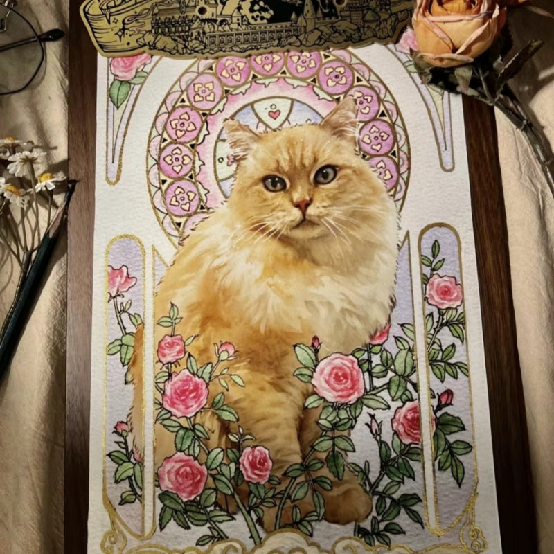 Hand-Painted Pet Portrait Mucha Painting