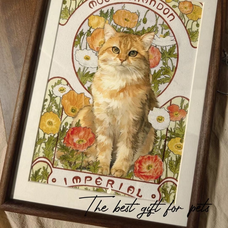 Hand-Painted Pet Portrait Mucha Painting