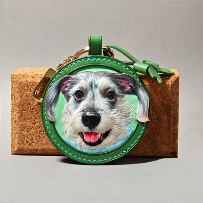 Hand-Carved Pet Portrait Leather Keychain