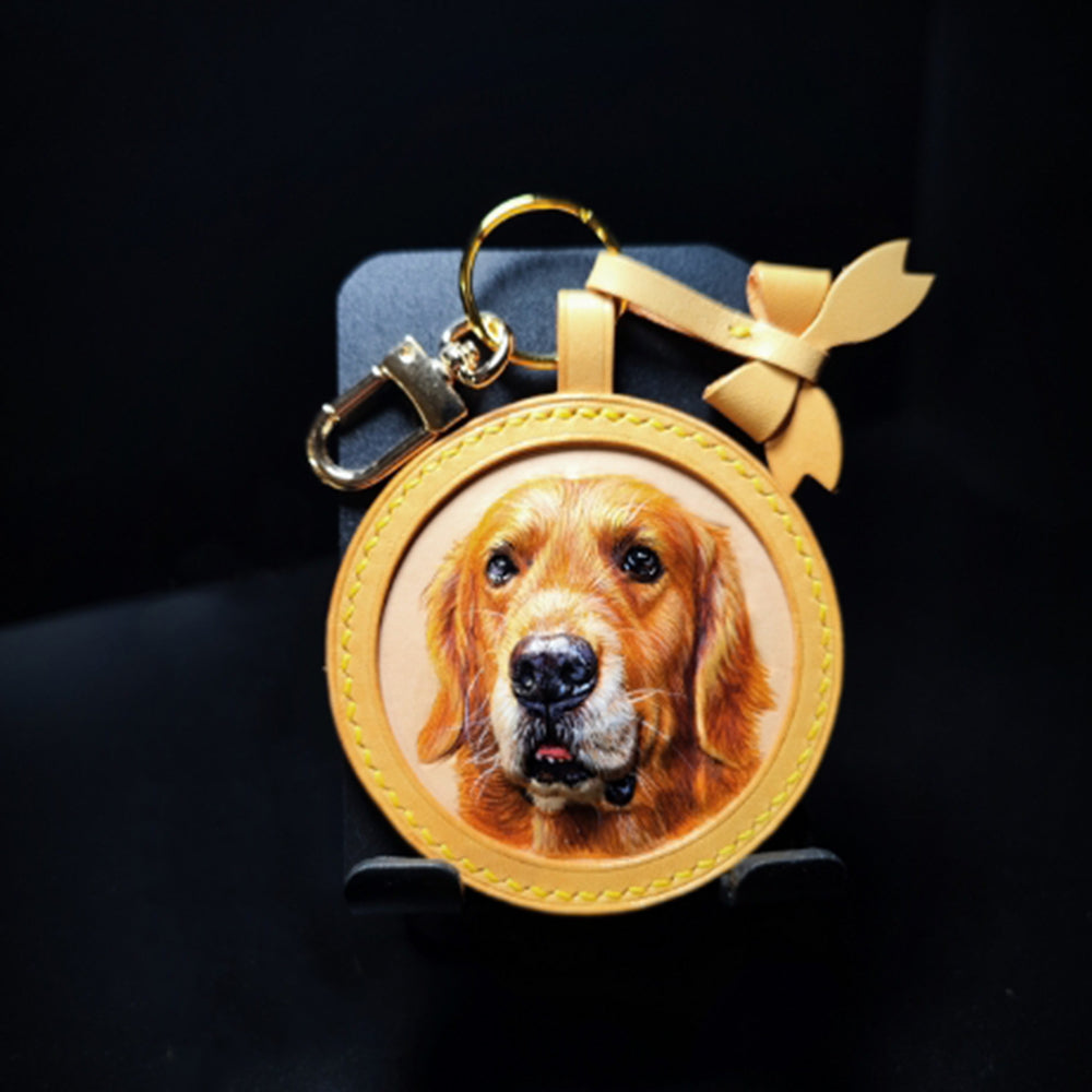 Hand-Carved Pet Portrait Leather Keychain