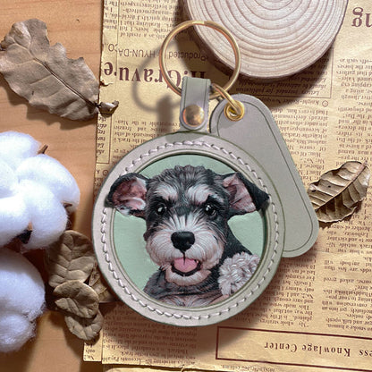 Hand-Carved Pet Portrait Leather Keychain