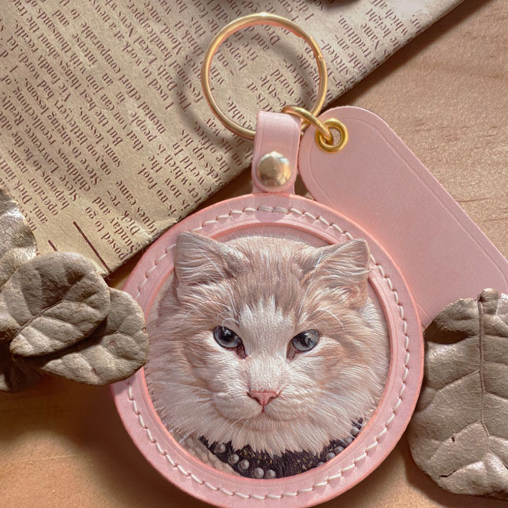 Hand-Carved Pet Portrait Leather Keychain