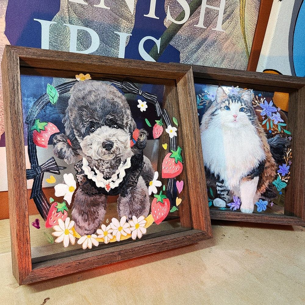 Hand-Painted Pet Portrait Glass Painting