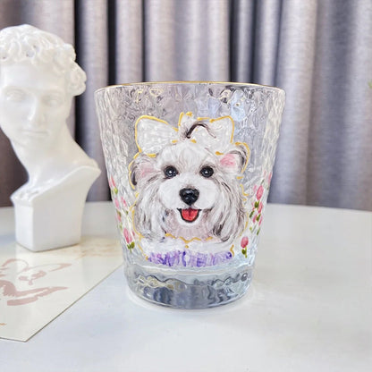 Hand-Painted Pet Portrait Glass Cup